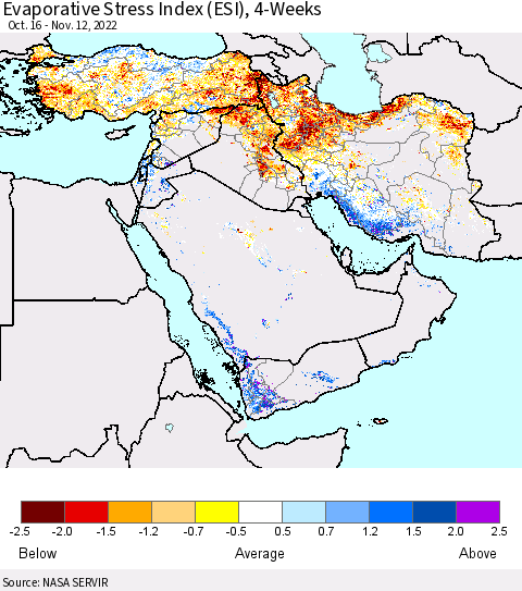 Middle East and Turkey Evaporative Stress Index (ESI), 4-Weeks Thematic Map For 11/7/2022 - 11/13/2022