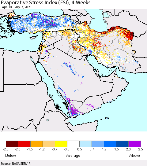 Middle East and Turkey Evaporative Stress Index (ESI), 4-Weeks Thematic Map For 5/1/2023 - 5/7/2023