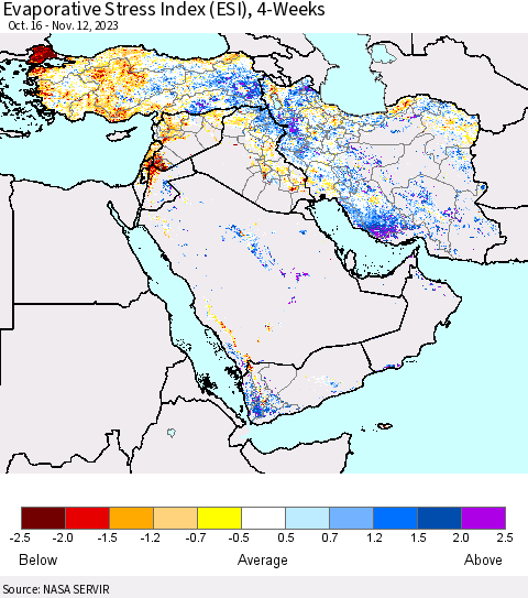 Middle East and Turkey Evaporative Stress Index (ESI), 4-Weeks Thematic Map For 11/6/2023 - 11/12/2023
