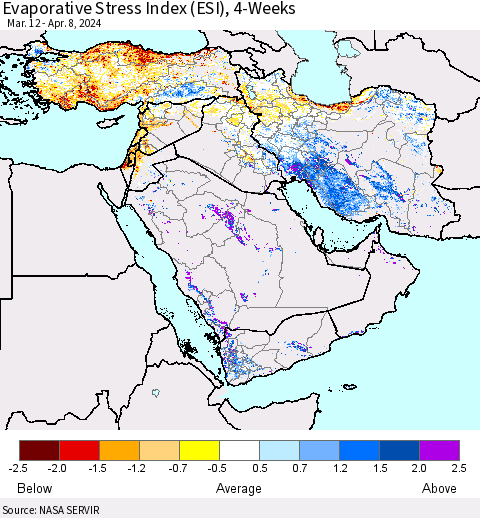 Middle East and Turkey Evaporative Stress Index (ESI), 4-Weeks Thematic Map For 4/8/2024 - 4/14/2024