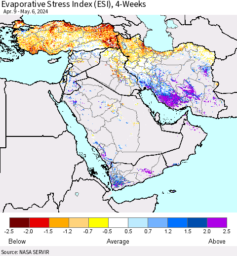 Middle East and Turkey Evaporative Stress Index (ESI), 4-Weeks Thematic Map For 5/6/2024 - 5/12/2024