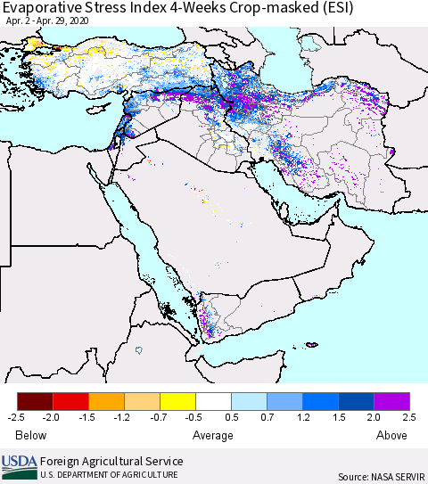 Middle East and Turkey Evaporative Stress Index (ESI), 4-Weeks over Croplands Thematic Map For 4/27/2020 - 5/3/2020