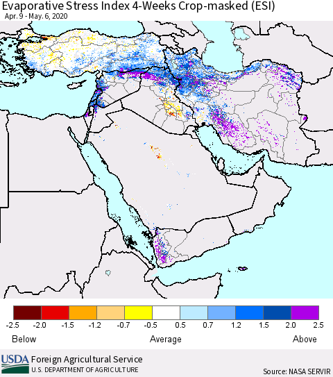 Middle East and Turkey Evaporative Stress Index (ESI), 4-Weeks over Croplands Thematic Map For 5/4/2020 - 5/10/2020