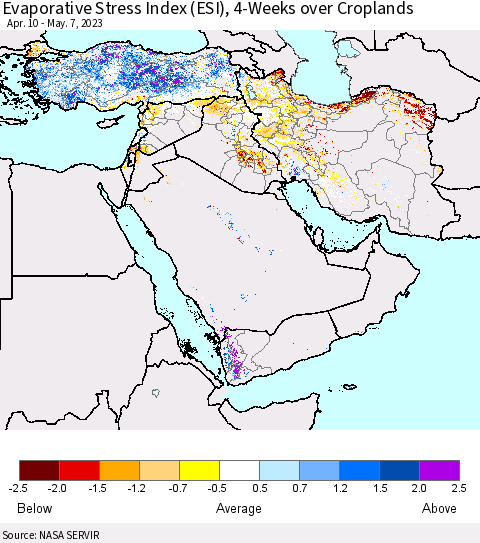 Middle East and Turkey Evaporative Stress Index (ESI), 4-Weeks over Croplands Thematic Map For 5/1/2023 - 5/7/2023