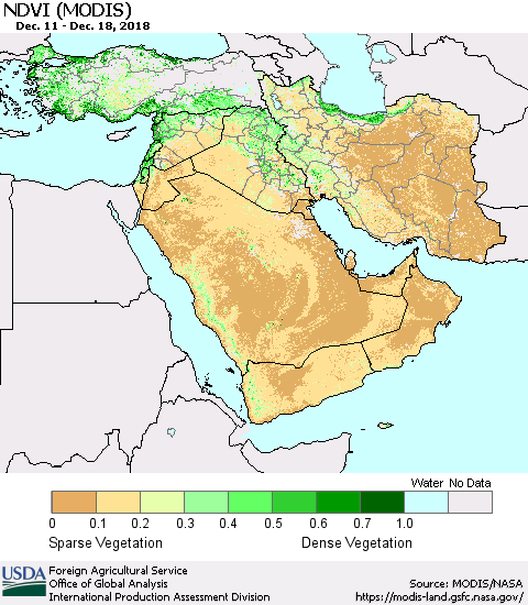 Middle East and Turkey NDVI (Terra-MODIS) Thematic Map For 12/11/2018 - 12/20/2018