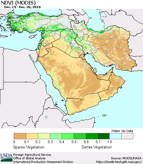 Middle East and Turkey NDVI (Terra-MODIS) Thematic Map For 12/21/2018 - 12/31/2018