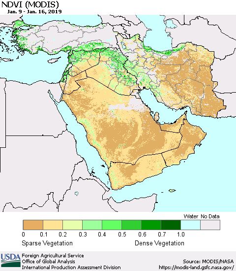Middle East and Turkey NDVI (Terra-MODIS) Thematic Map For 1/11/2019 - 1/20/2019