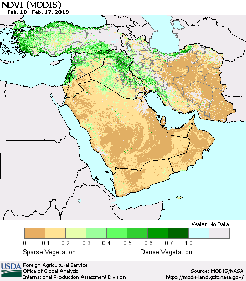 Middle East and Turkey NDVI (Terra-MODIS) Thematic Map For 2/11/2019 - 2/20/2019