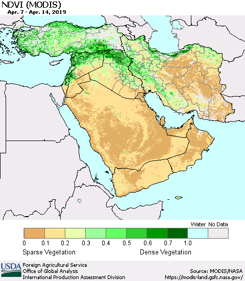 Middle East and Turkey NDVI (MODIS-Terra) Thematic Map For 4/11/2019 - 4/20/2019