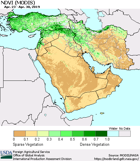 Middle East and Turkey NDVI (MODIS-Terra) Thematic Map For 4/21/2019 - 4/30/2019