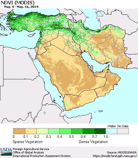 Middle East and Turkey NDVI (MODIS-Terra) Thematic Map For 5/11/2019 - 5/20/2019