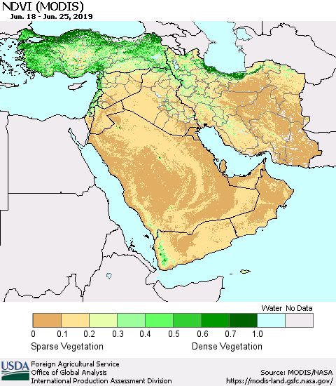 Middle East and Turkey NDVI (MODIS-Terra) Thematic Map For 6/21/2019 - 6/30/2019