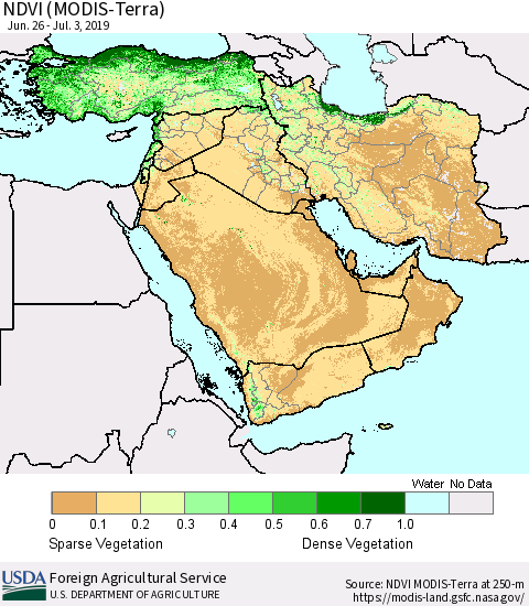 Middle East and Turkey NDVI (MODIS-Terra) Thematic Map For 7/1/2019 - 7/10/2019