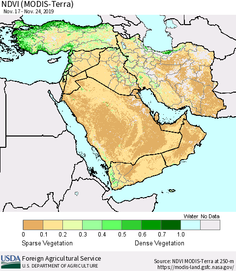 Middle East and Turkey NDVI (MODIS-Terra) Thematic Map For 11/21/2019 - 11/30/2019