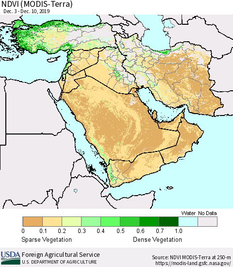 Middle East and Turkey NDVI (MODIS-Terra) Thematic Map For 12/1/2019 - 12/10/2019