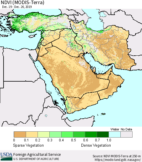 Middle East and Turkey NDVI (Terra-MODIS) Thematic Map For 12/21/2019 - 12/31/2019