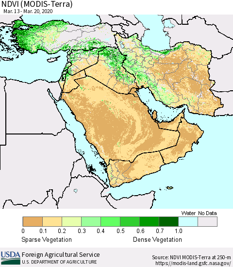 Middle East and Turkey NDVI (MODIS-Terra) Thematic Map For 3/11/2020 - 3/20/2020