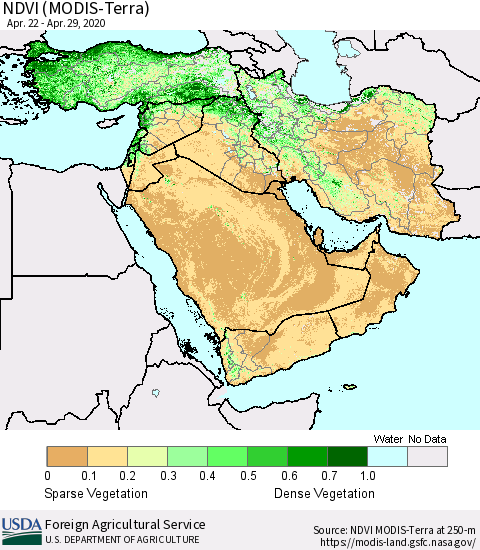 Middle East and Turkey NDVI (MODIS-Terra) Thematic Map For 4/21/2020 - 4/30/2020