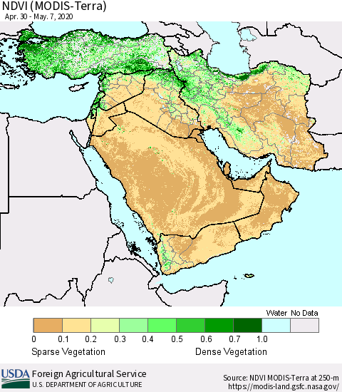 Middle East and Turkey NDVI (MODIS-Terra) Thematic Map For 5/1/2020 - 5/10/2020