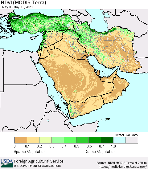Middle East and Turkey NDVI (MODIS-Terra) Thematic Map For 5/11/2020 - 5/20/2020