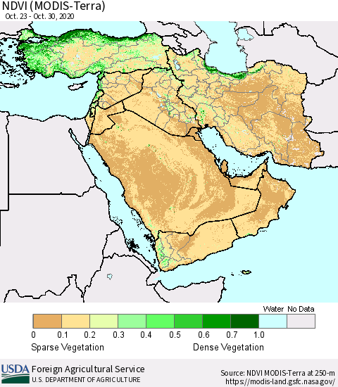 Middle East and Turkey NDVI (MODIS-Terra) Thematic Map For 10/21/2020 - 10/31/2020