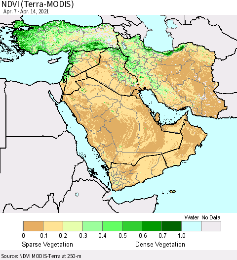 Middle East and Turkey NDVI (Terra-MODIS) Thematic Map For 4/7/2021 - 4/14/2021