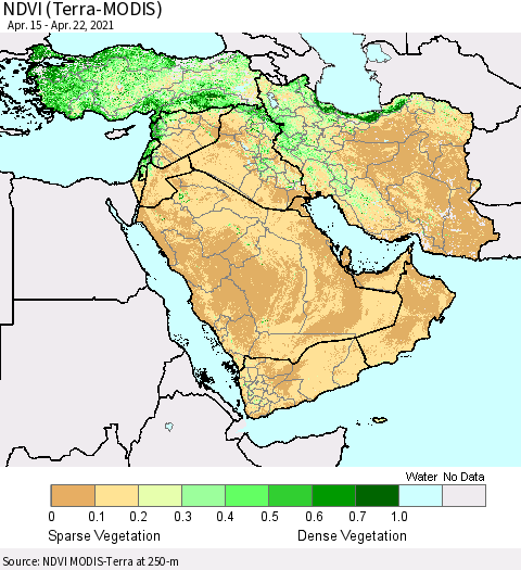 Middle East and Turkey NDVI (Terra-MODIS) Thematic Map For 4/15/2021 - 4/22/2021