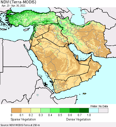 Middle East and Turkey NDVI (Terra-MODIS) Thematic Map For 4/21/2021 - 4/30/2021