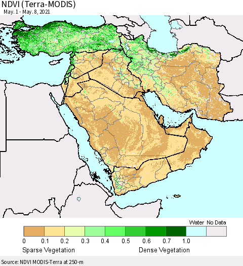 Middle East and Turkey NDVI (Terra-MODIS) Thematic Map For 5/1/2021 - 5/8/2021