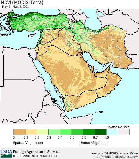Middle East and Turkey NDVI (MODIS-Terra) Thematic Map For 5/1/2021 - 5/10/2021