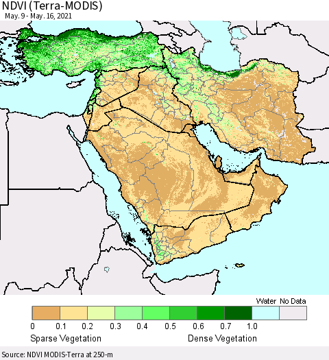 Middle East and Turkey NDVI (Terra-MODIS) Thematic Map For 5/9/2021 - 5/16/2021