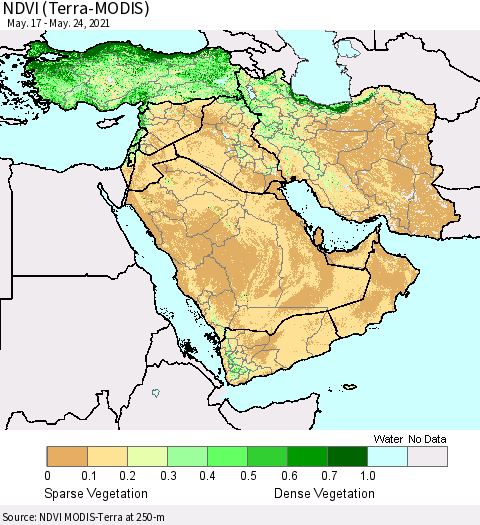 Middle East and Turkey NDVI (Terra-MODIS) Thematic Map For 5/17/2021 - 5/24/2021