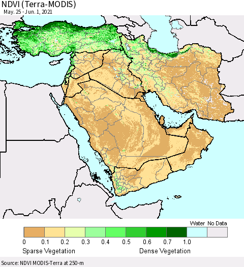 Middle East and Turkey NDVI (Terra-MODIS) Thematic Map For 5/25/2021 - 6/1/2021