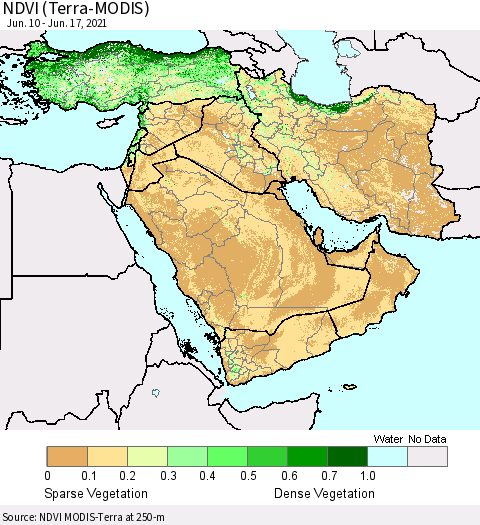 Middle East and Turkey NDVI (Terra-MODIS) Thematic Map For 6/10/2021 - 6/17/2021