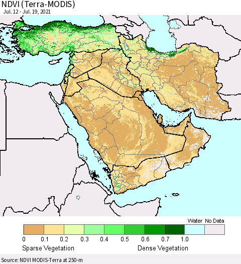 Middle East and Turkey NDVI (Terra-MODIS) Thematic Map For 7/12/2021 - 7/19/2021