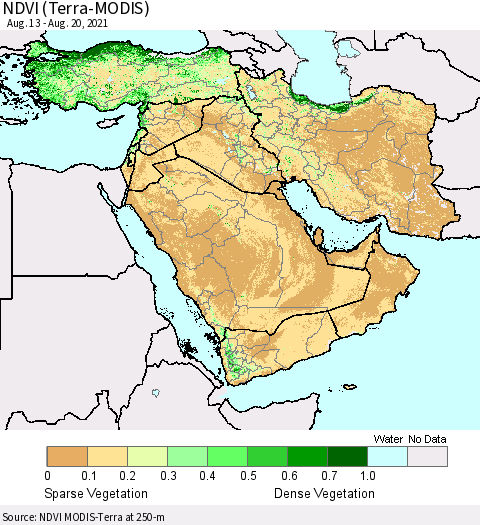 Middle East and Turkey NDVI (Terra-MODIS) Thematic Map For 8/13/2021 - 8/20/2021