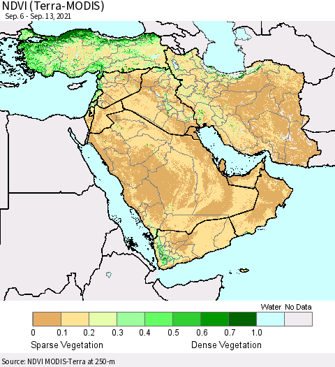Middle East and Turkey NDVI (Terra-MODIS) Thematic Map For 9/6/2021 - 9/13/2021