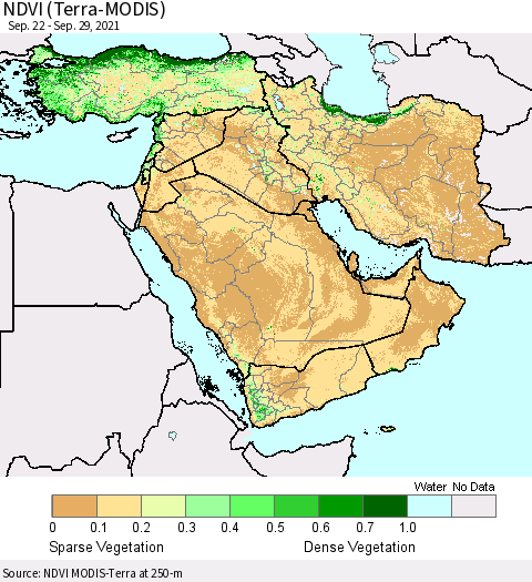 Middle East and Turkey NDVI (Terra-MODIS) Thematic Map For 9/22/2021 - 9/29/2021