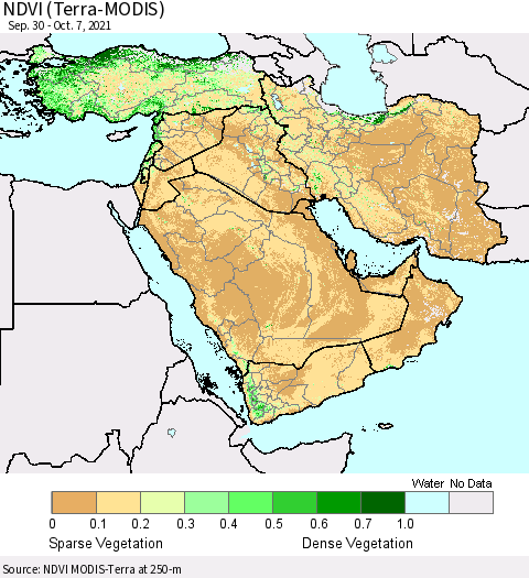 Middle East and Turkey NDVI (Terra-MODIS) Thematic Map For 9/30/2021 - 10/7/2021