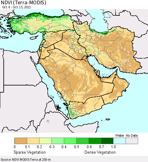 Middle East and Turkey NDVI (Terra-MODIS) Thematic Map For 10/8/2021 - 10/15/2021