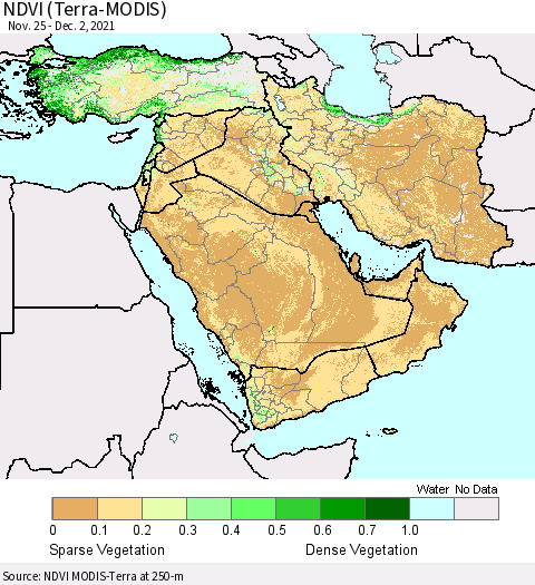 Middle East and Turkey NDVI (Terra-MODIS) Thematic Map For 11/25/2021 - 12/2/2021