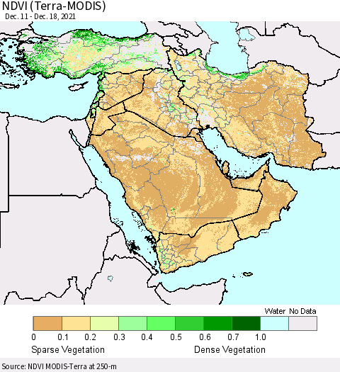Middle East and Turkey NDVI (Terra-MODIS) Thematic Map For 12/11/2021 - 12/18/2021