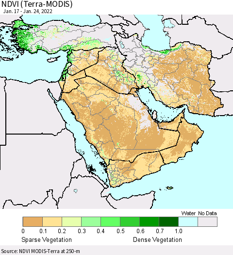 Middle East and Turkey NDVI (Terra-MODIS) Thematic Map For 1/17/2022 - 1/24/2022