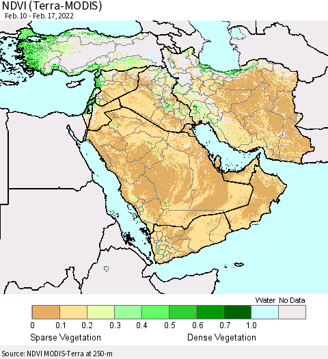 Middle East and Turkey NDVI (Terra-MODIS) Thematic Map For 2/10/2022 - 2/17/2022