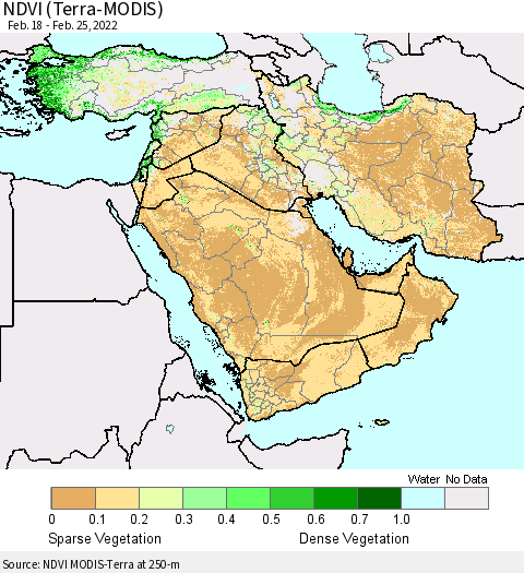 Middle East and Turkey NDVI (Terra-MODIS) Thematic Map For 2/18/2022 - 2/25/2022