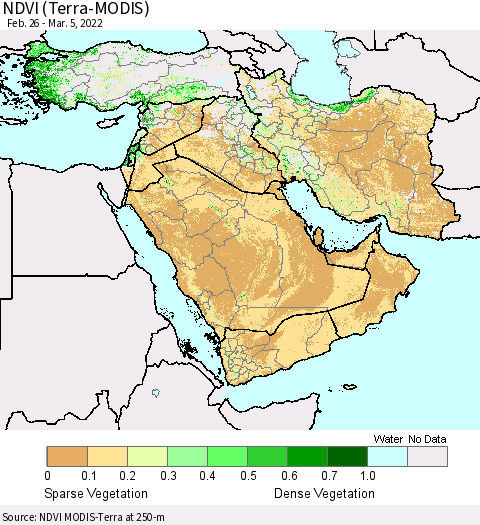 Middle East and Turkey NDVI (Terra-MODIS) Thematic Map For 2/26/2022 - 3/5/2022