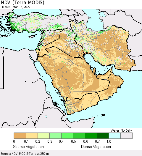 Middle East and Turkey NDVI (Terra-MODIS) Thematic Map For 3/6/2022 - 3/13/2022
