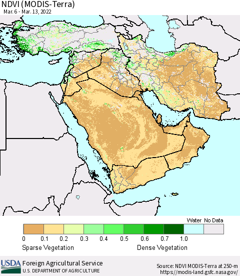 Middle East and Turkey NDVI (MODIS-Terra) Thematic Map For 3/11/2022 - 3/20/2022