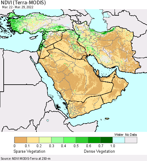 Middle East and Turkey NDVI (Terra-MODIS) Thematic Map For 3/22/2022 - 3/29/2022