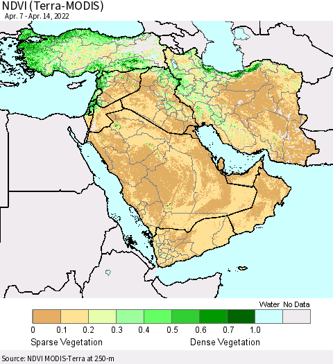 Middle East and Turkey NDVI (Terra-MODIS) Thematic Map For 4/7/2022 - 4/14/2022